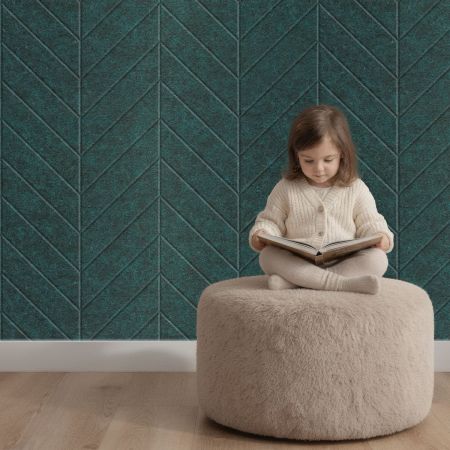 Wandpaneel Filz, Ungarischen Fischgrätmuster, dunkelgrün – 2950 x 1200 mm