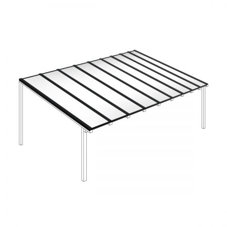 Polycarbonaat kanaalplaten dak opaal wit compleet, vrijstaand, breedte tot 9,06 m x diepte tot 4 m. Profielen zwart