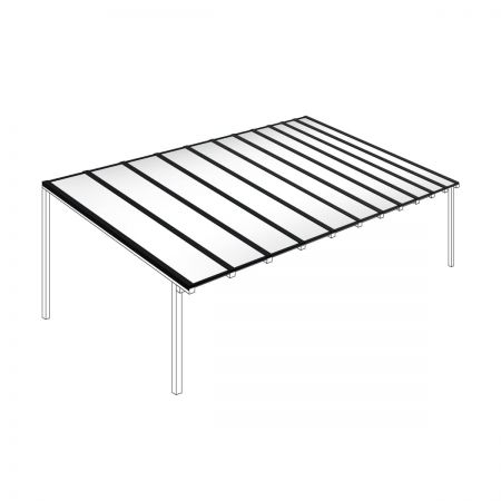 Polycarbonaat kanaalplaten dak opaal wit compleet, vrijstaand, breedte tot 11,06 m x diepte tot 5 m. Profielen zwart