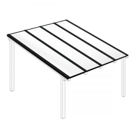 Polycarbonaat kanaalplaten dak opaal wit compleet, vrijstaand, breedte tot 4,06 m x diepte tot 4 m. Profielen zwart
