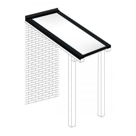 Polycarbonaat kanaalplaten dak opaal wit compleet, aan muur, breedte tot 1,06 m x diepte tot 2,5 m. Profielen zwart