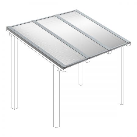 Polycarbonaat kanaalplaten dak transparant compleet, vrijstaand, 3 m x diepte tot  3 m