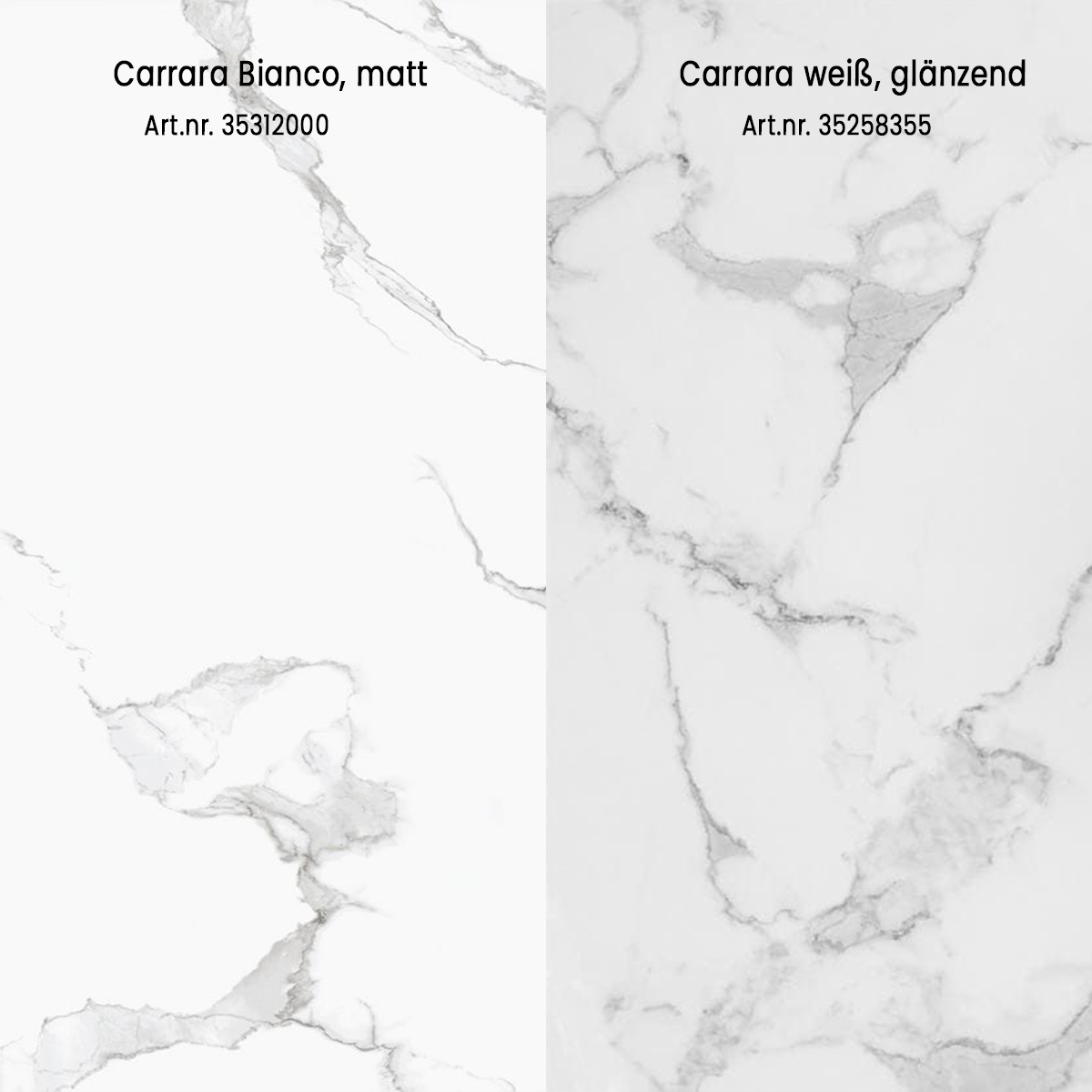 Carrara Bianco matt und Carrara Weiss glaenzend